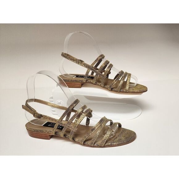 Stuart Weitzman Women's Metallic Gold Leather Flat Sandals Size 8.5N - Picture 1 of 10
